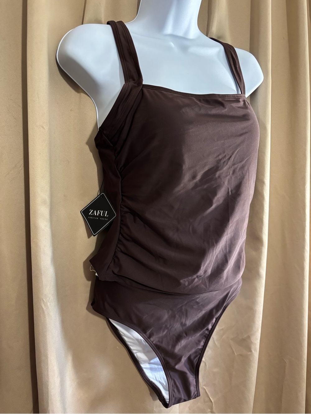 Zaful Dark Brown Square-Neck Two-Piece Tankini Swimsuit